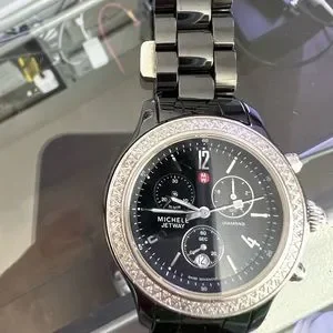 Michelle Authentic Watch! Great pre-owned condition. Black links with diamonds. MICHELE Womens CSX 39 Diamond Dial Chronograph Watch, Blue  main image 4